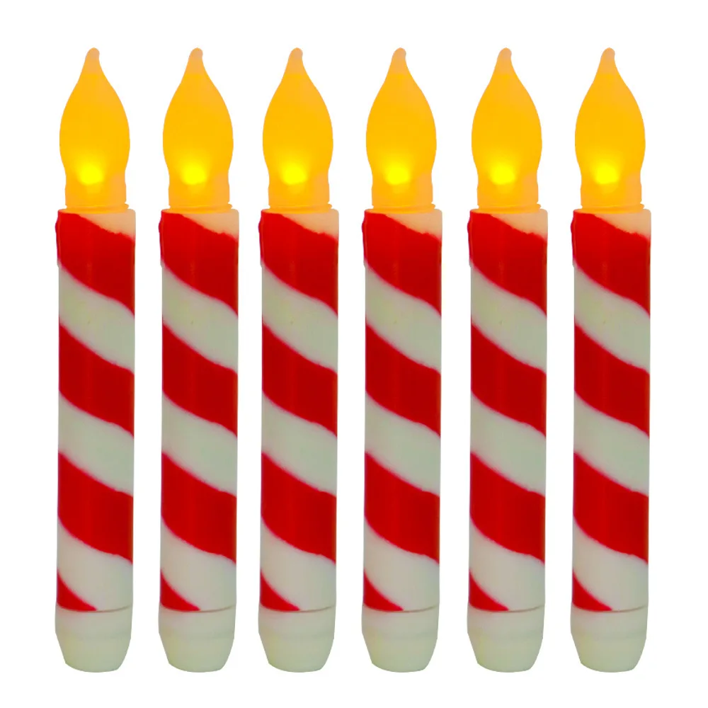 12Pcs Classic Candy Striped Flameless Christmas Taper Candles, LED Candlesticks for Christmas Party Wedding Home Decoration