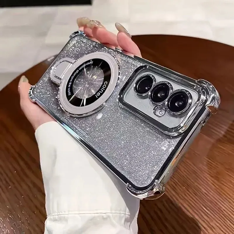 Casing Ponsel Untuk iPhone 17 16E 17 Air 15 14 13 12 11 Pro Max 16 Plus Braket Magnetik Serbuk Kilat Anti Jatuh Silikon Lembut