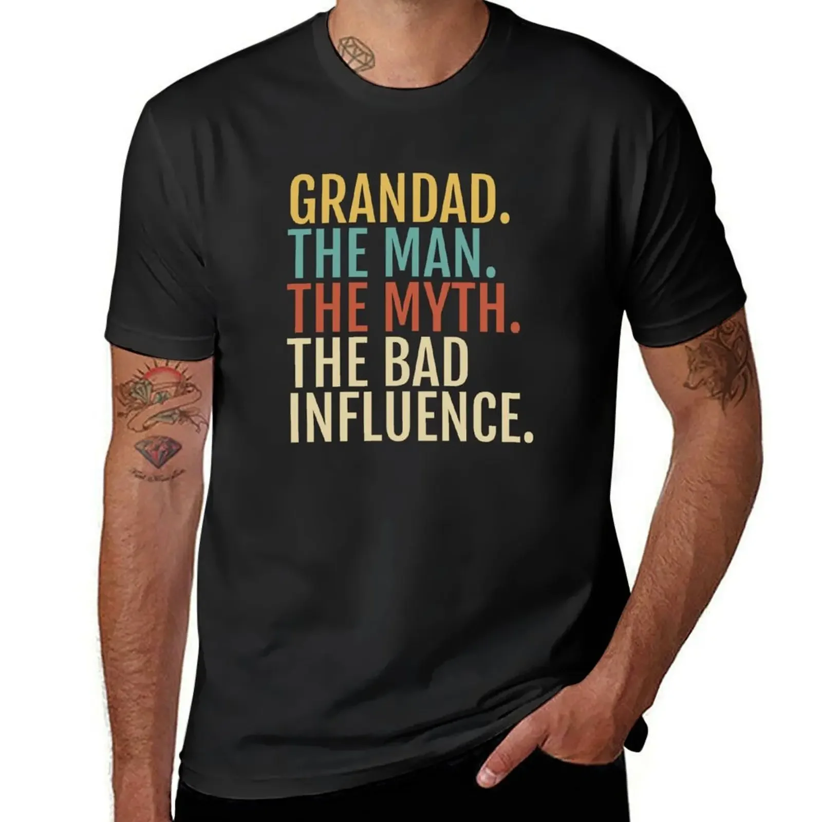 Grandad Gift - The Man Myth Bad Influence - Funny T-Shirt korean fashion t shirts men