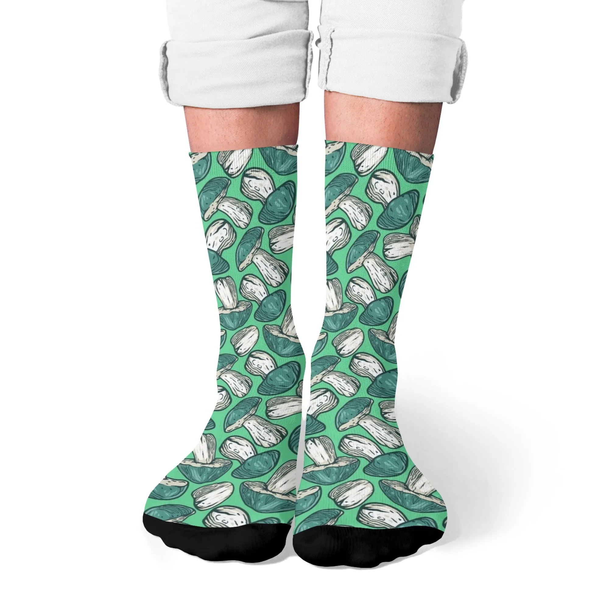 旅行に最適な牧歌的なソックス 滑り止めグリーンの色合い、キノコの模様、田舎旅行、ハイキング、自然散歩に最適な柔らかい生地