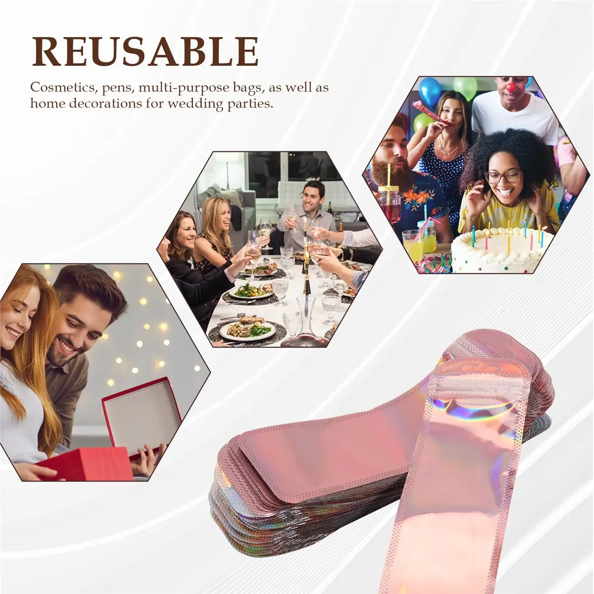 AA77 NEW 100Pc Resealable Holographic Pen Smell Proof Pouch Zipper Closure Beadable Packaging Bags for Pen Sealable Storage Bag