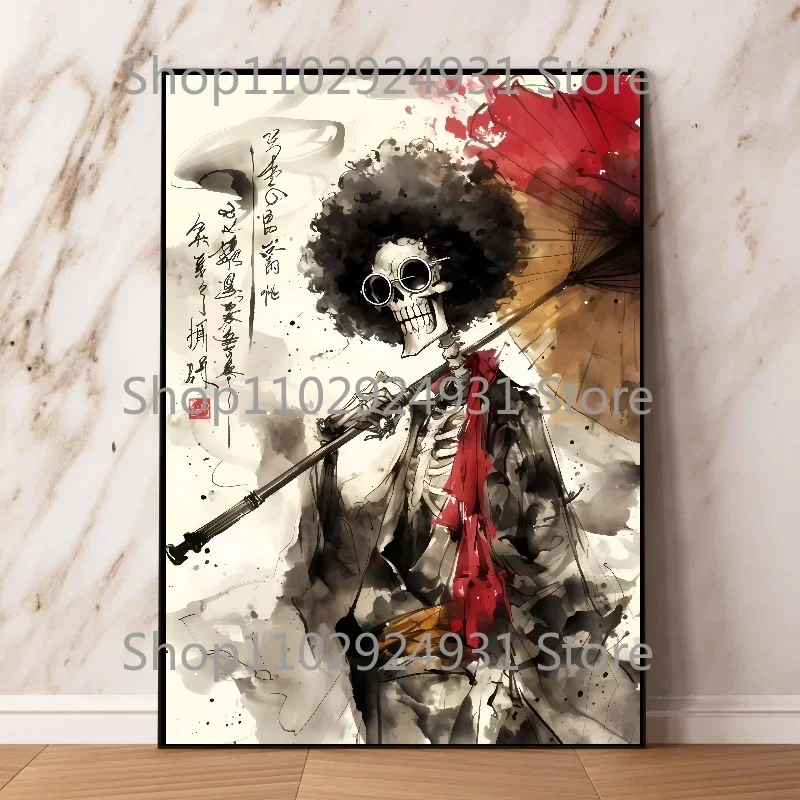 Anime One Piece Poster Luffy Zoro Robin Ink Painting Style Art Print Poster High Quality Canvas Painting Room Decoration
