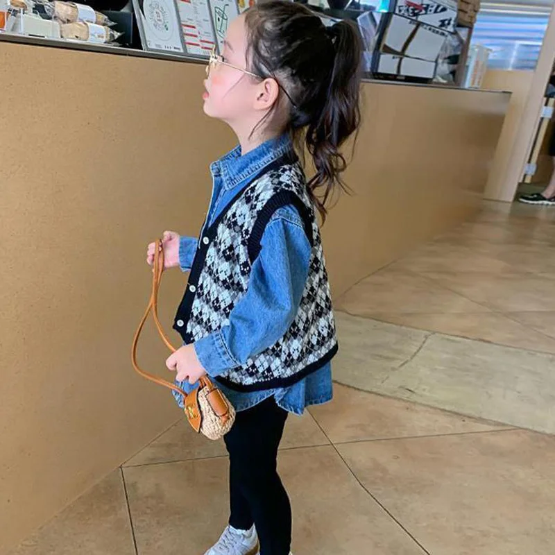Fashion Style Children Girl\'s shirts Kids Denim Shirt Long Sleeve Blouses Solid Color Children\'s Shirt BC022