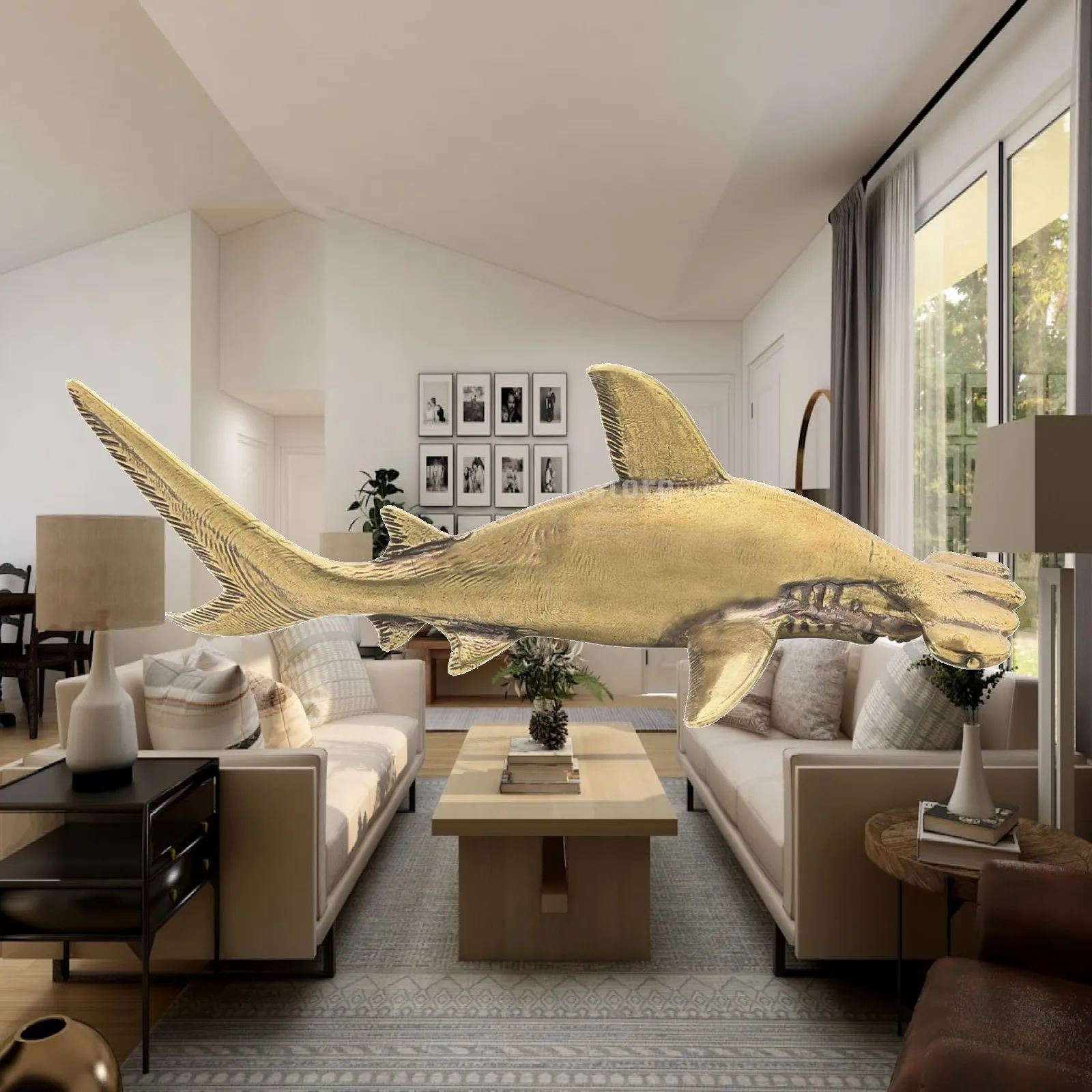 Antique Copper Shark Statue Handcrafted Hammerhead Ornament for Living Room Study Shelf Fishing Decor Solid Figurine