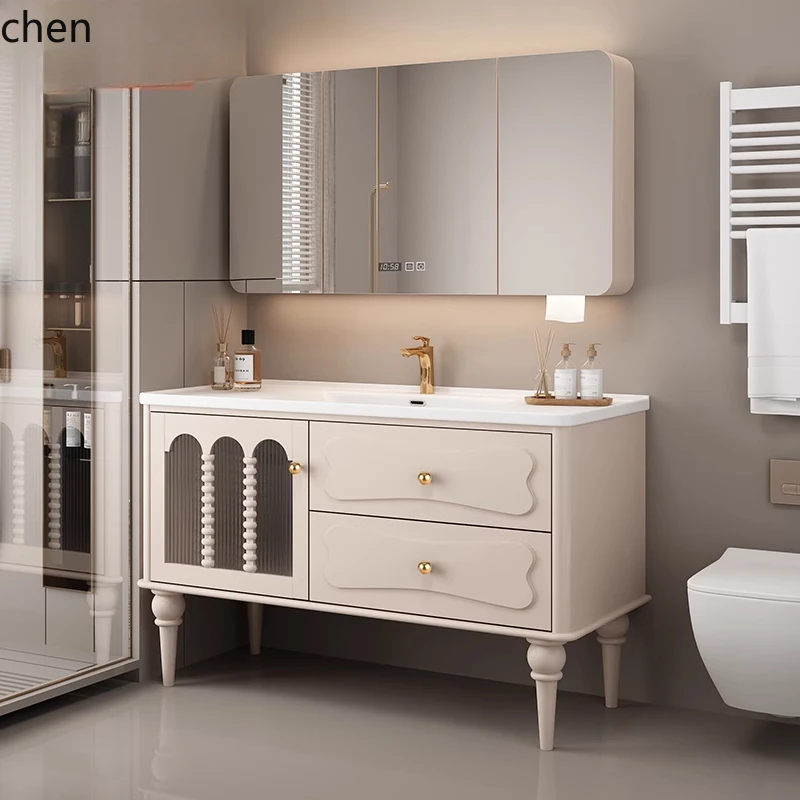 

ZML light luxury ceramic integrated basin floor-to-ceiling bathroom cabinet combination American washbasin
