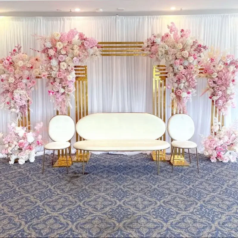 3pcs 2.2M High Shiny Gold-plated Square Screen Backdrop Shelf Wedding Arch Geometry Flower Door Stand Artificial