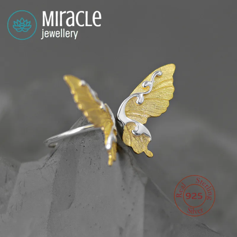 Miracle Sterling Silver 925 Original Design Dancing Art Nouveau Butterfly Open Ring French Elegant Artistic Style Jewelry