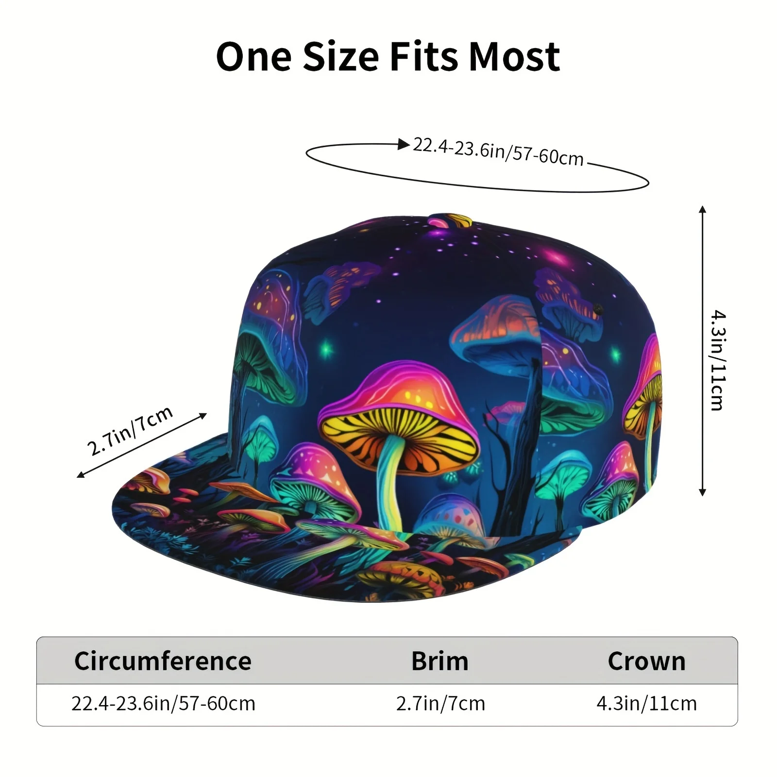 Mushroom Snapback Baseball Cap Adjustable Breathable Polyester Hat for Running Outdoor Activities