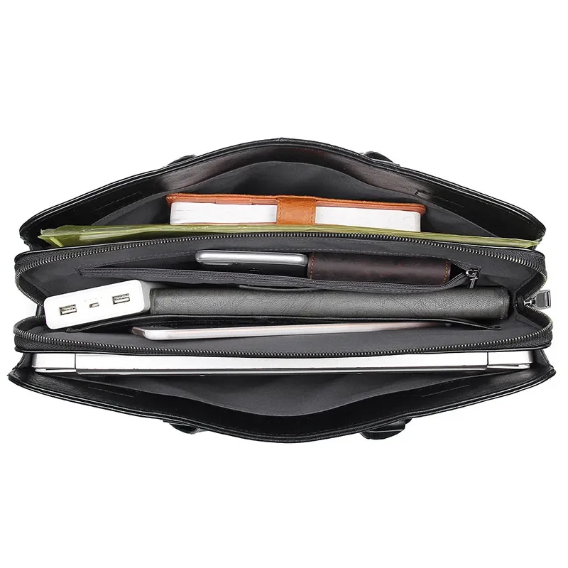 Itu-Sac messager en cuir véritable pour homme, portefeuille haut de gamme, sacs de bureau pour ordinateur portable, aviateur de bureau, homme, entreprise initiée, noir, A4, 14, M7406