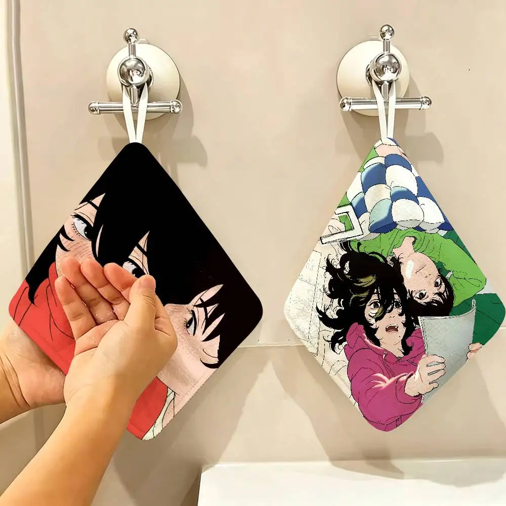 Anime Look Back Polyester Cotton Hand Wiping Towel, Hanging Design, Durable for Household Restaurant Toilet Use