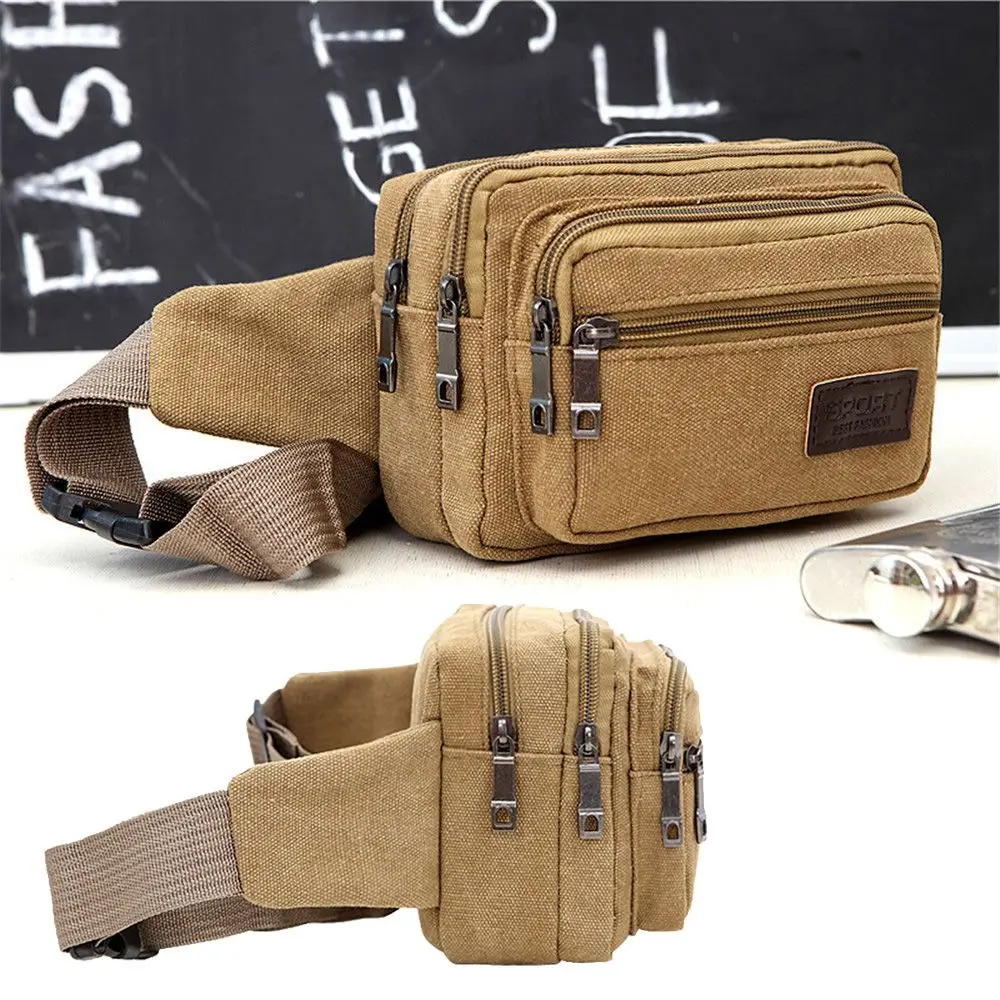 Fashion Waist Bag For Men Canvas Fanny Pack Man Multifunction Pocket Pack Belt Travel Shoulder Bag Outdoor Sports Men\'s Belt Bag