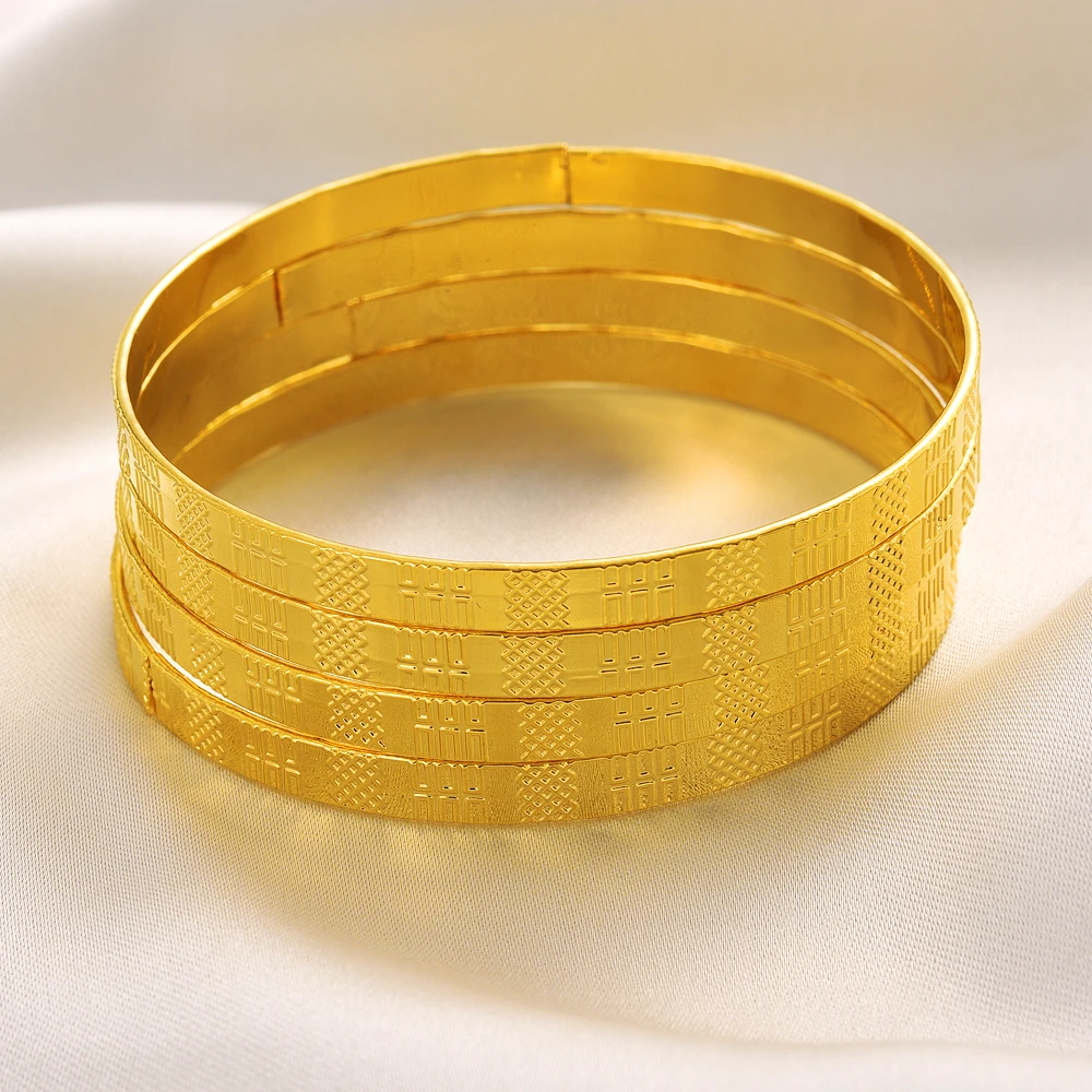 Ethpion 68MM 24K Ethiopian Wave Dubai Trendy Wedding Bangle for Women Arab African Gold Color Bracelet Jewelry Middle East Gifts