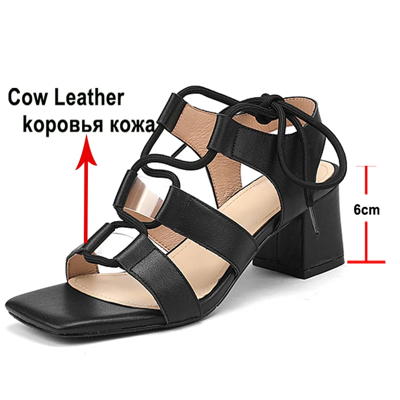 Meotina Women Shoes Genuine Leather Gladiator Sandals Super High Heel Sandals Thick Heels Lace Up Ladies Footwear Summer Brown