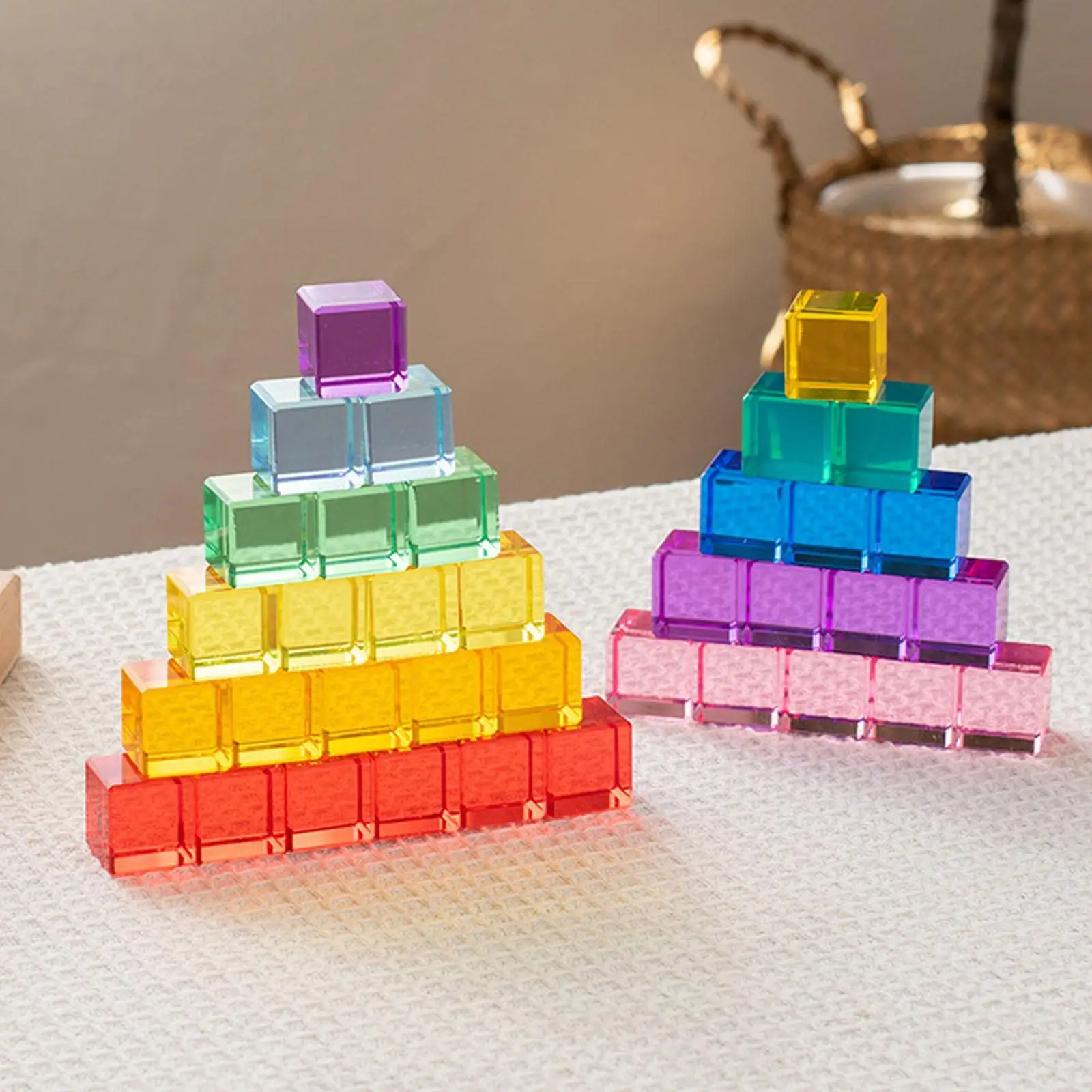 

Rainbow Building Blocks Set Gift Sensory Training Toys Stacking Game Building Blocks Acrylic Cubes for Toddlers Boys Girls Kids