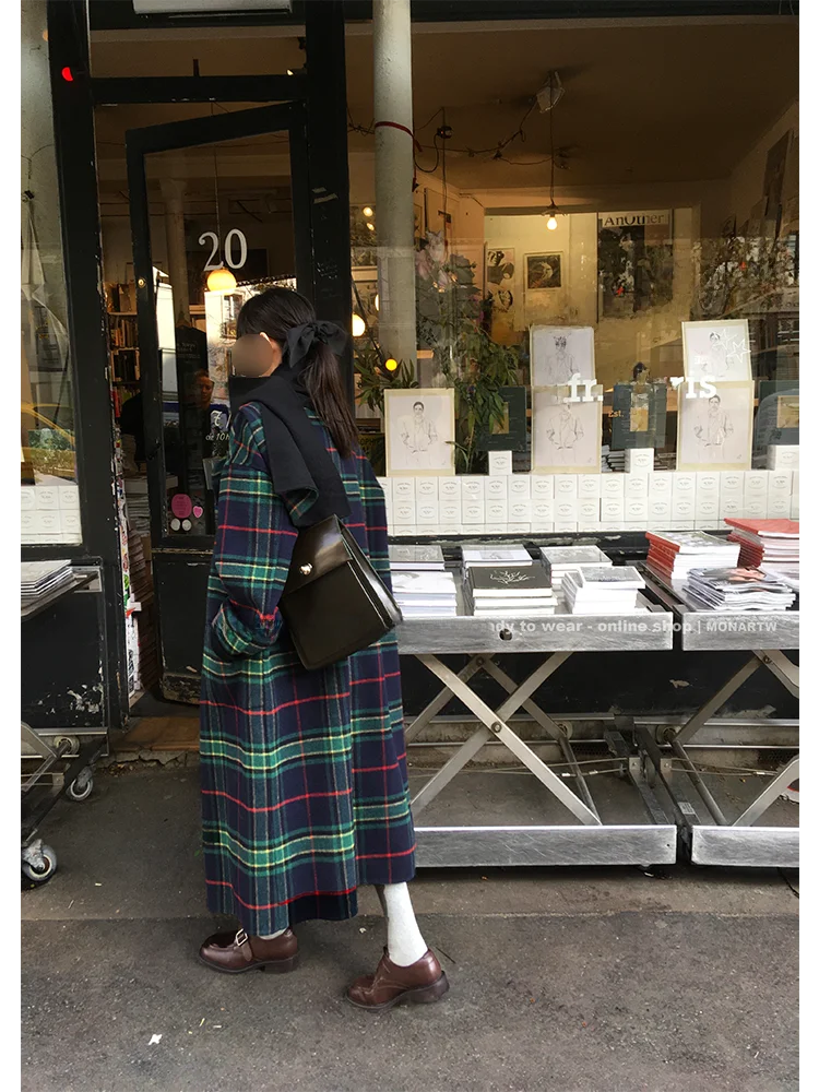 

Женское двустороннее шерстяное пальто MONA средней длины, осенне-зимнее, новое, модное, в уличном стиле, с узором, длинный рукав