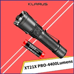 KLARUS-戦術的なLED懐中電灯,xt21x pro,4400ルーメン,デュアルテール,マイクロUSB,充電式,21700 mAhバッテリー,5000