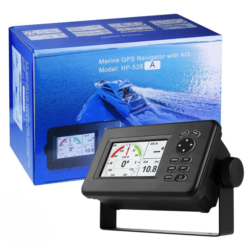 Color LCD Chart Plotter Built-in Class B+ AIS Transponder Combo High Sensitivity Marine GPS Navigator HP-528A 4.3-inch