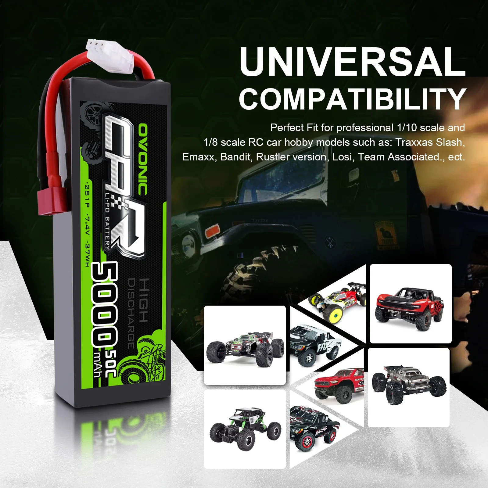 Ovonic 5000mAh Lipo 2S แบตเตอรี่แพ็ค50C T deans ปลั๊ก7.4V สำหรับ arrma 1/8 1/10 mobil RC emaxx Traxxas Slash HPI Boat Heli