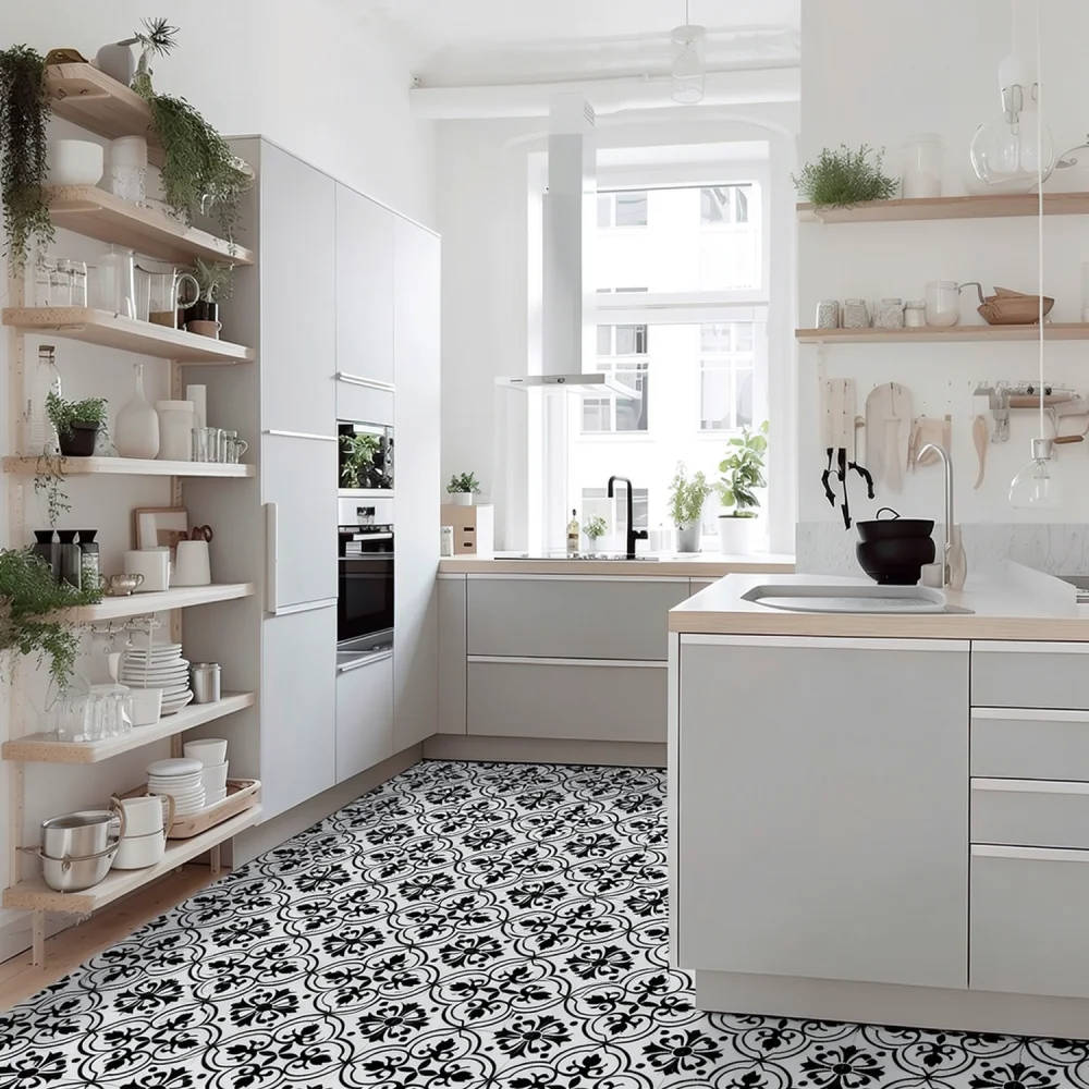 Nordic Style Geometric Floor Stickers PVC Tiles Moisture Proof For Meiji Bathroom Kitchen Non Slip Renovation