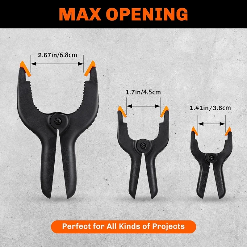 10 Piece Premium Spring Clamps Heavy Duty Clips Black In Assorted Sizes 6.5Inch, 4.5Inch, & 3.5Inch