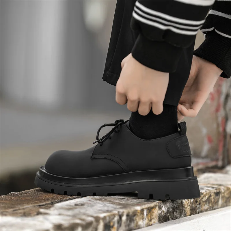 

2025 Carbon Black Derby Leather Spring Men's Niche Platform Commuter Trendy Casual Sports Versatile Shoes