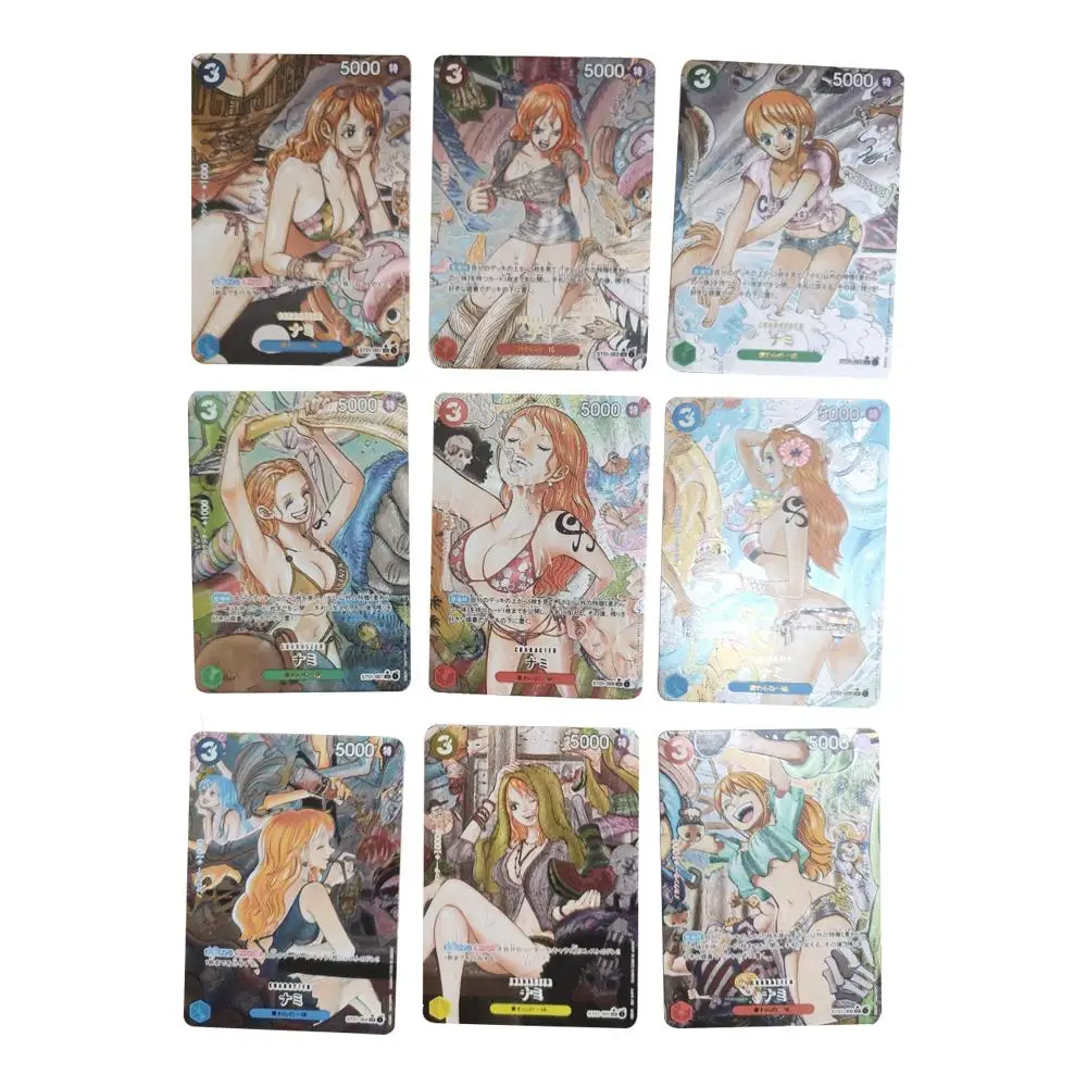 9Pcs/set Anime One Piece OPCG DIY Nami NEW Manga Leisure vacation Half coarse flash Flicker Card Game Collection Cards Toys