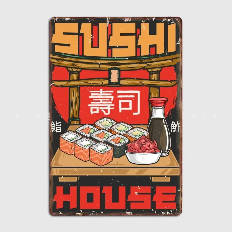 

Sushi House Japanese Metal Sign Poster Garage Living Room Decor Sign Cinema Living Custom Tin Vintage Home Decoration Wall