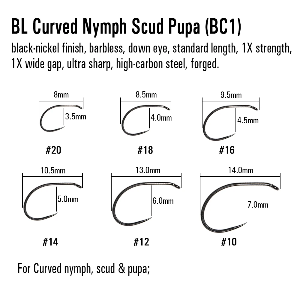 Vtwins 30PCS  Fly Fishing Hooks Black Nickel Finish High Carbon Steel Curved Nymph Scud Pupa Fly Tying Hook Fishing Accessories