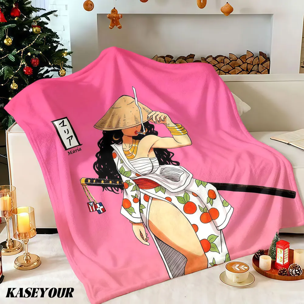 Samurai Chic Maria Winter Summer Flannel Blanket Throw Fleece Soft Fuzzy Plush Cozy Fleece Blankets for Sofa Ideal Gifts