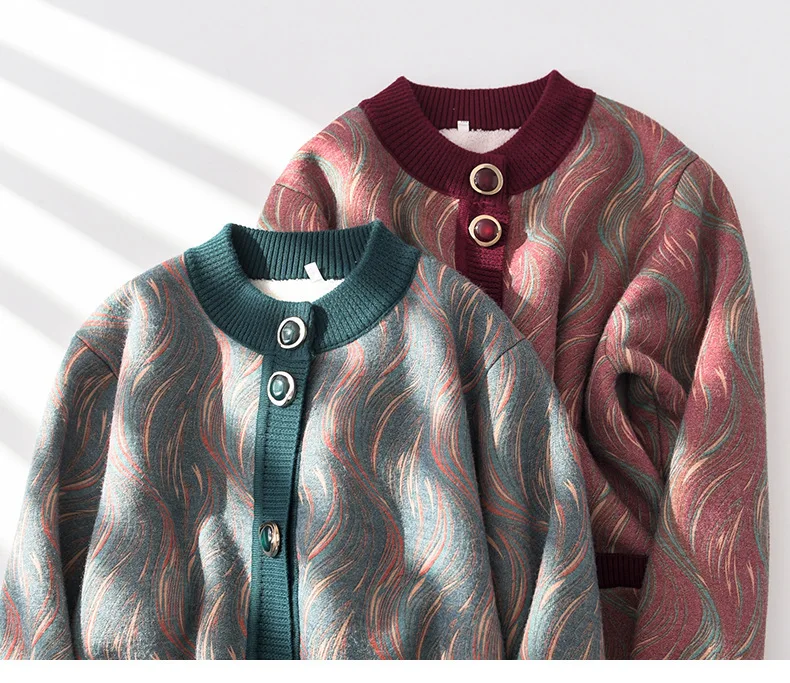 New Knitwear Women's Sweater Thickened And Warm Long Sleeve Cardigan Female Fall Clothing Women Knitwear Print Outerwear