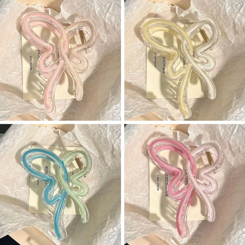 

Sweet Gradient Bow Hair Claw Clip Ponytail Hair Clip Shark Clip Korean Exquisite Women Hair Accessories Elegant Headdress