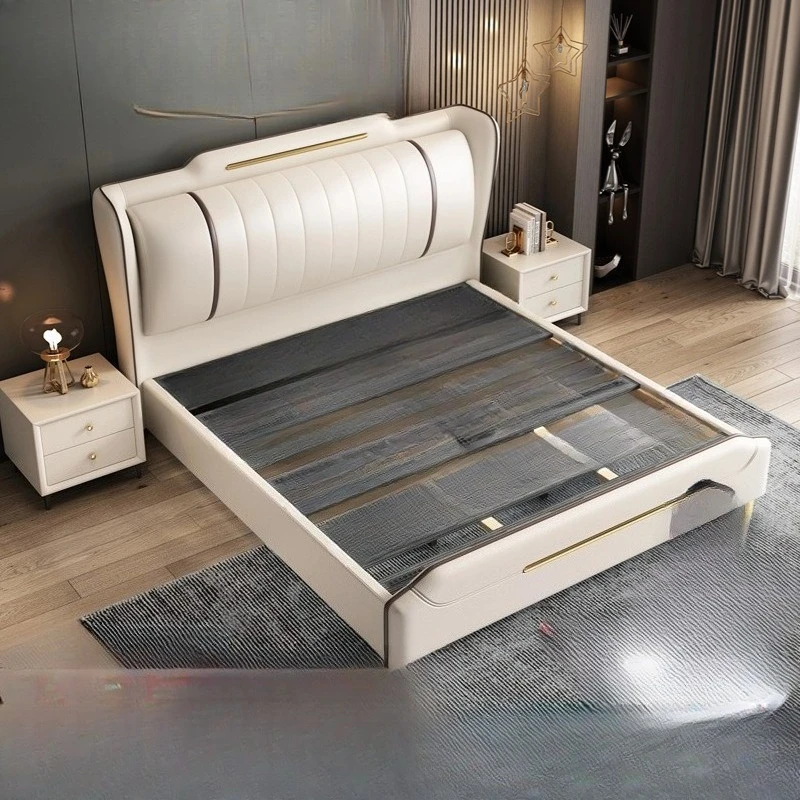 

Light luxury leather bed, modern simple Italian master bedroom, small apartment, storage