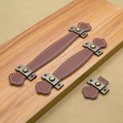 Leather furniture Knobs Soft Leather Handle And Knobs Furniture Cabinet Drawer Chest Suitcase Trunk Box Case Handle With Screws
