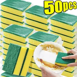 50/2Pcs Kitchen Dishwashing Soft Sponge Absorbent Clean Rub Pot Rust Scouring Pad Removing Kits Household Cleaning Brush Sponge