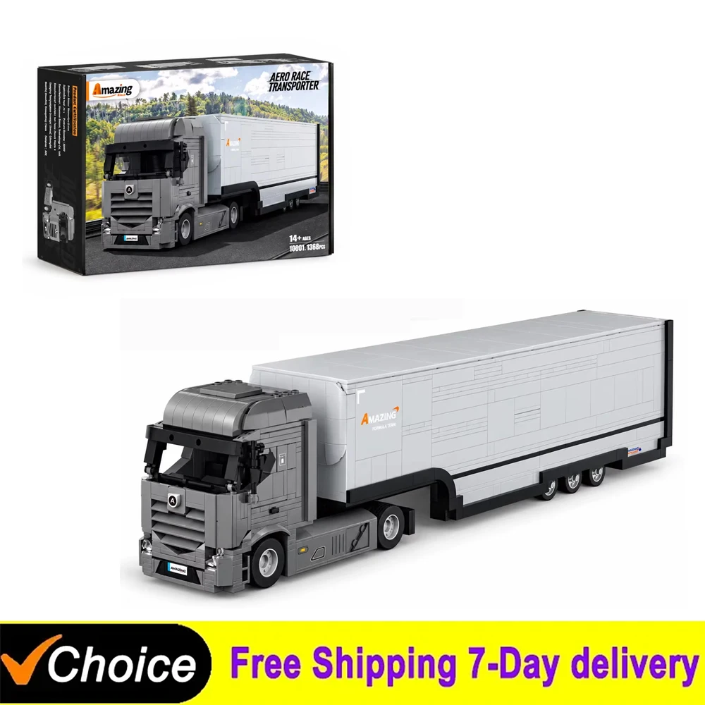 10007 Technical Transporter Truck Building Blocks Race Car Transporter Truck Model Bricks Desktop Ornaments Toys Kids Xmas Gifts
