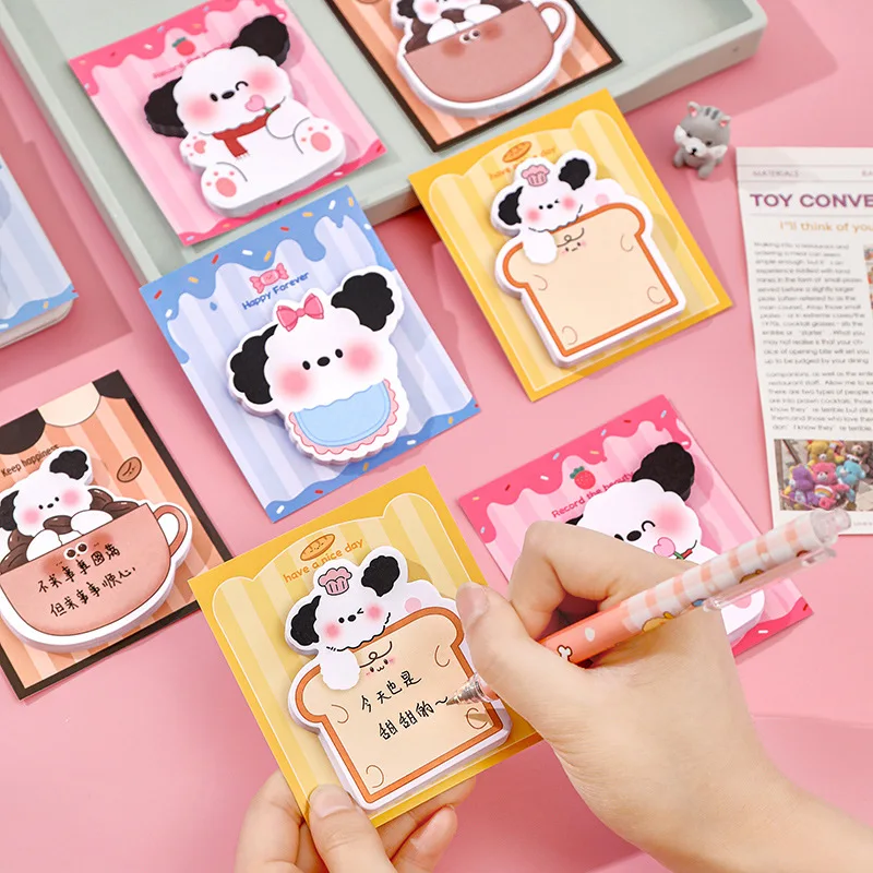 Imagem -02 - Kawaii Dog Memo Pad Tearable Sticky Notes Message Notepad Papelaria dos Desenhos Animados Material Escolar e de Escritório Cute Puppy Pcs por Conjunto