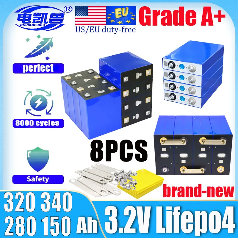 

8PCS New 3.2V 340A 320AH H 200AH 280AH 150AH 105AH Lifepo4 Battery DIY 24V Lithium Iron Phosphate Grade A 3C golf cart battery