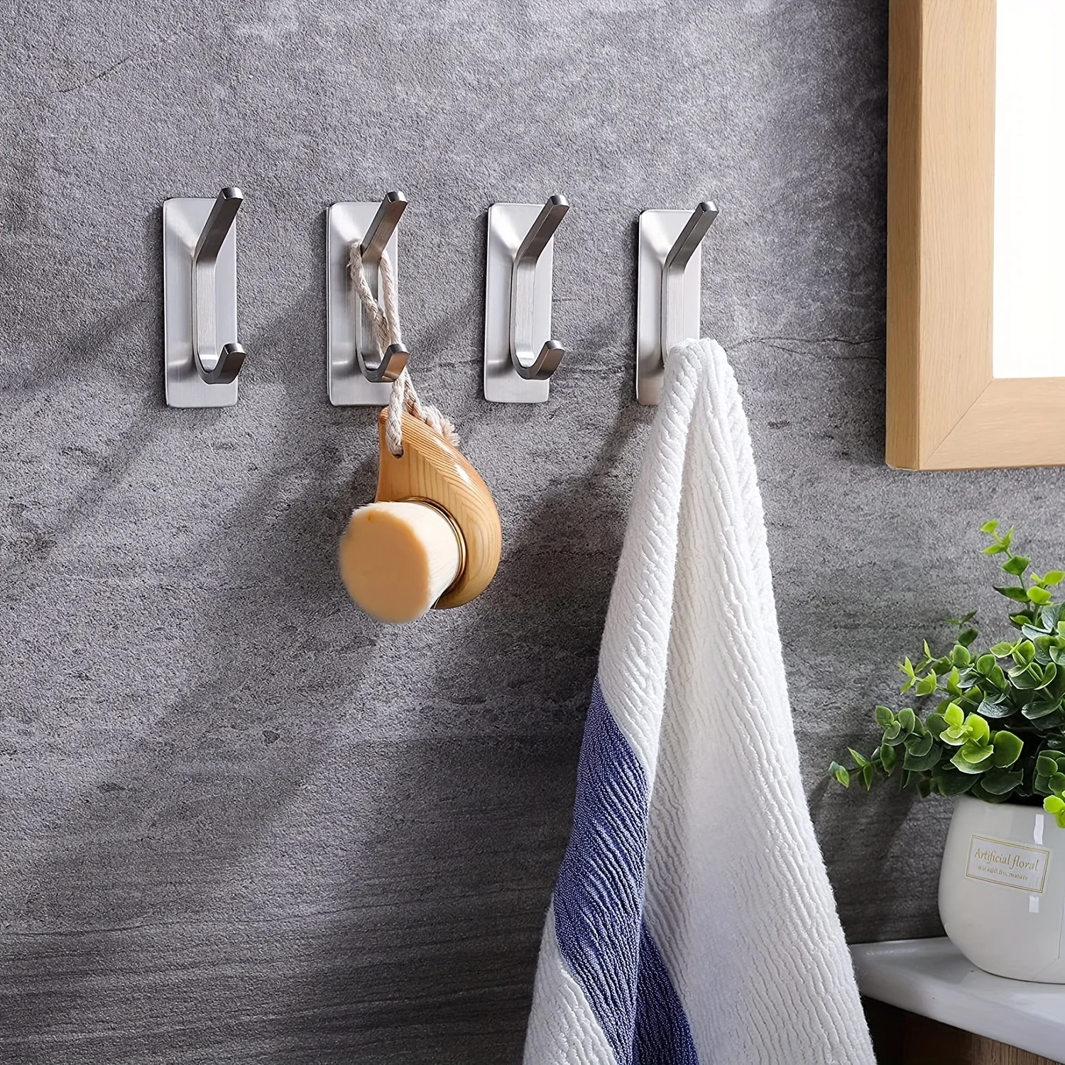 4pcs Stainless Steel Adhesive Towel Hooks for Bathroom - Easy Installation and Convenient Storage for Coats, Robes, and Towels