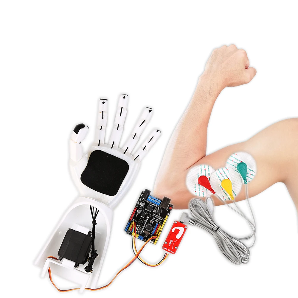 EMG Sensor Robotic Arm Electrical Muscle Signal Sensor Robotic Arm, ARDUINO Project Open Source Laboratory Project