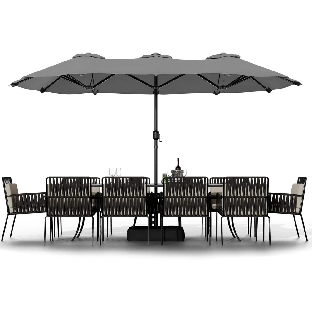 

16FT Large Patio Umbrella with Base, Outdoor Double-Sided Rectangular Umbrella, Market sun shade Umbrella with Crank Handle