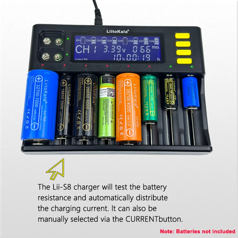 LiitoKala Lii-S8 Lii-S12 LCD Battery Charger for Li-ion LiFePO4 Ni-MH Ni-Cd 9V 21700 20700 26650 18350 18650 RCR123 18700