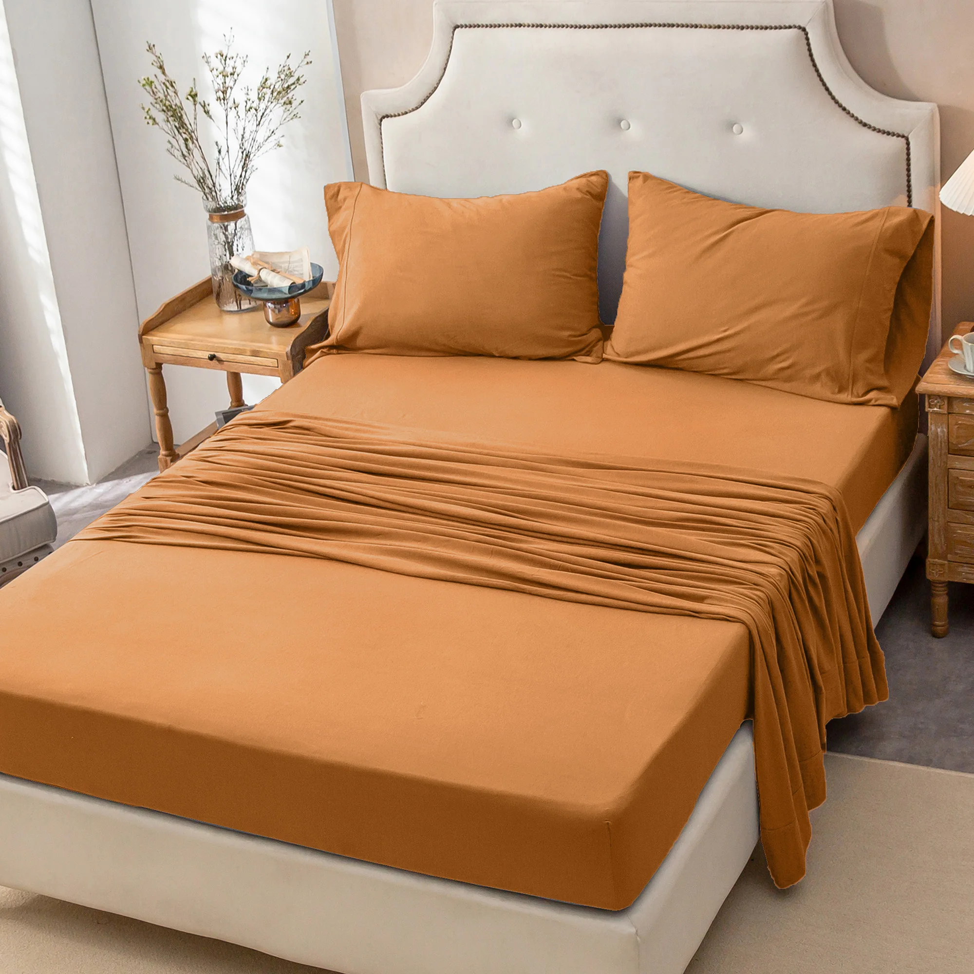 

Комплект простыней из трикотажа из 4 предметов (без ядра) — 100% футболка из хлопка, ультрамягкая, можно стирать в машине, дышащая