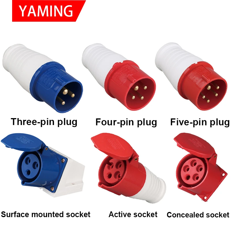 

3 Pins Waterproof Industrial Plug Socket Embeded Surface Mounted Connector 16A/32A Aviation Explosion-proof Male And Female