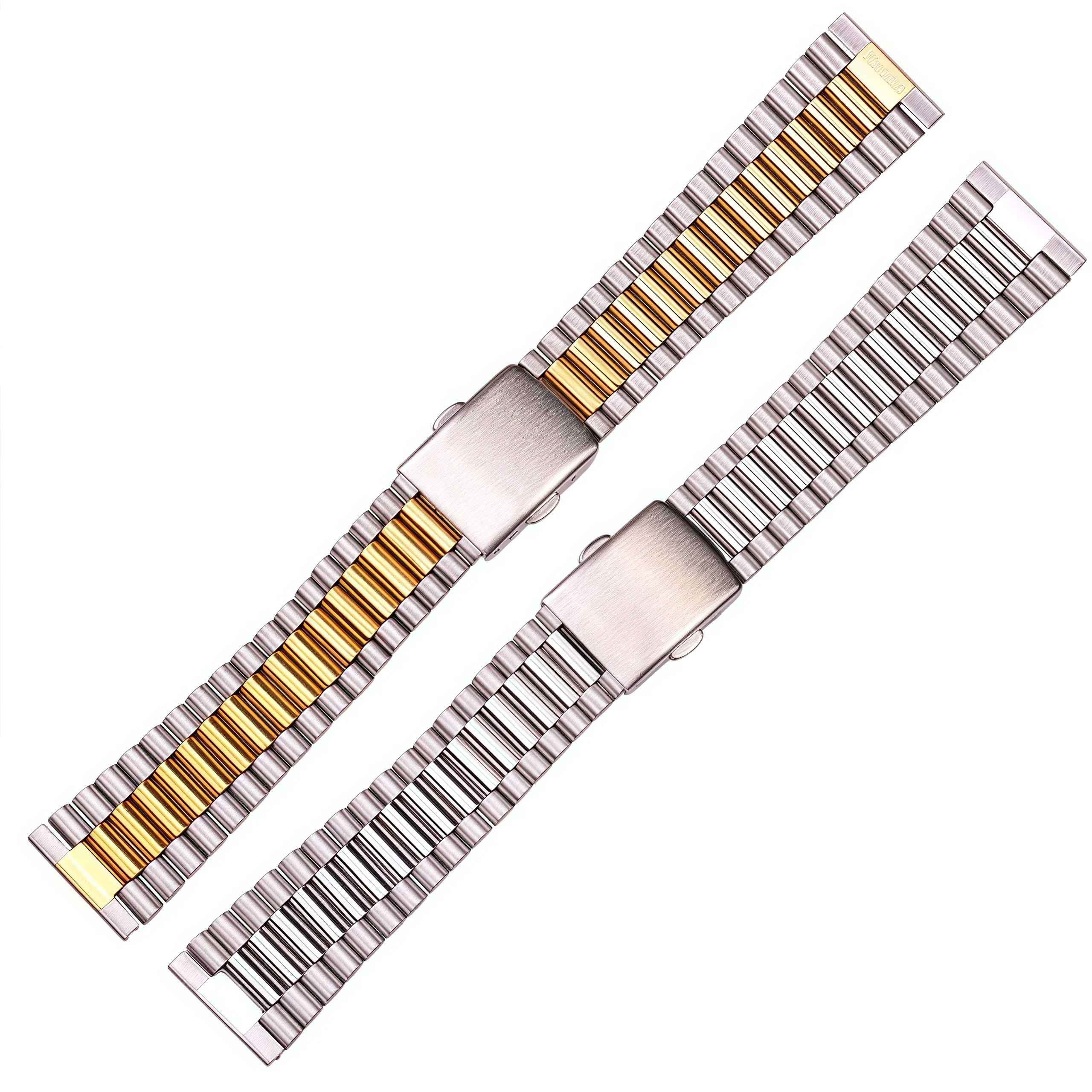 Solid Stainless Steel Bracelet Strap Silver Gold Watchband 14mm 16mm 18mm 20mm Metal Double Clasp Men Women Watch Band