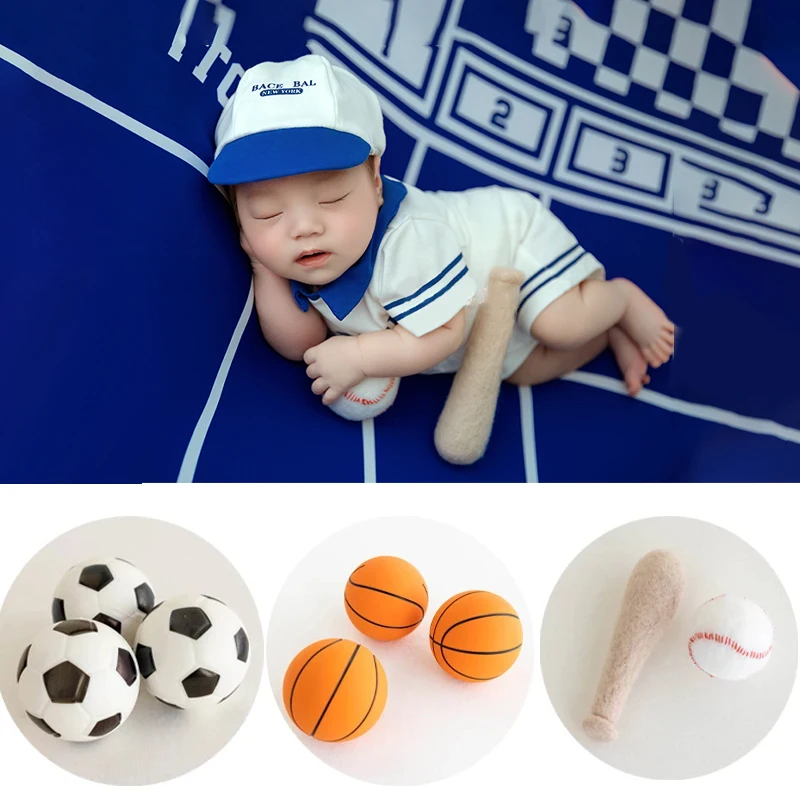 

0-1 Month Baby Photography Props Sports Style Mini Basketball Prop Felt Baseball Combination Photo Shooting Posing Accessories