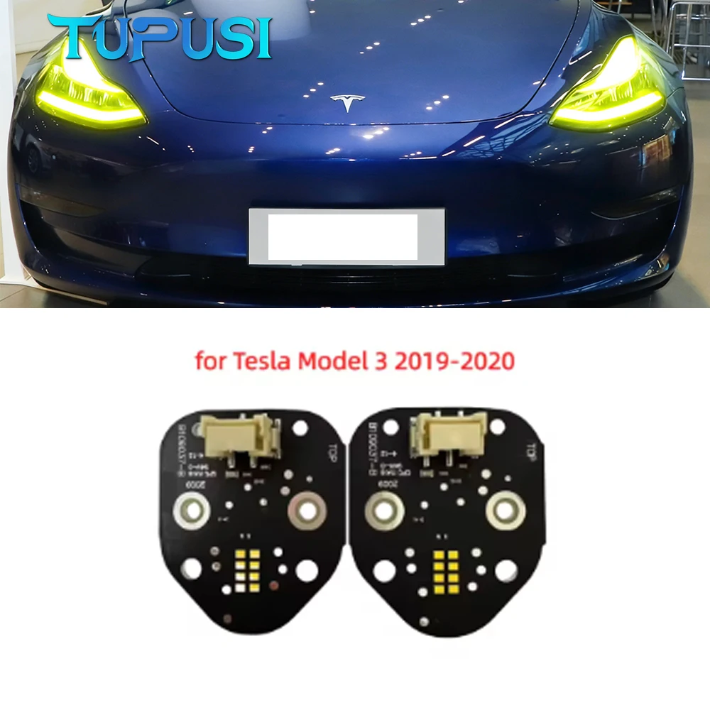 2PCS Yellow DRL LED Boards For Tesla Model 3 2019 2020 Daytime Running Light Module LED Headlight Module Control Blue RED White