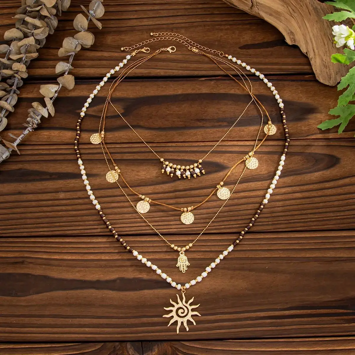 IngeSight.Z 2 قطعة/المجموعة 2025 خمر المعادن الشمس عملة قلادة المختنق قلادة المرأة بوهو الإبداعية CCB حبة الترقوة الرقبة Wed مجوهرات