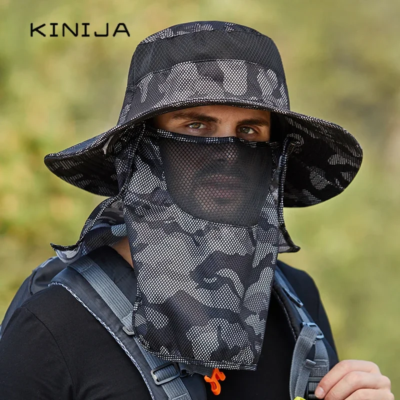 Camouflag Fisherman Hat Summer Men Face Shield Cap Neck Protection Sun Hat Outdoor Fishing Hiking Anti Uv Shawl Visor Bucket Hat