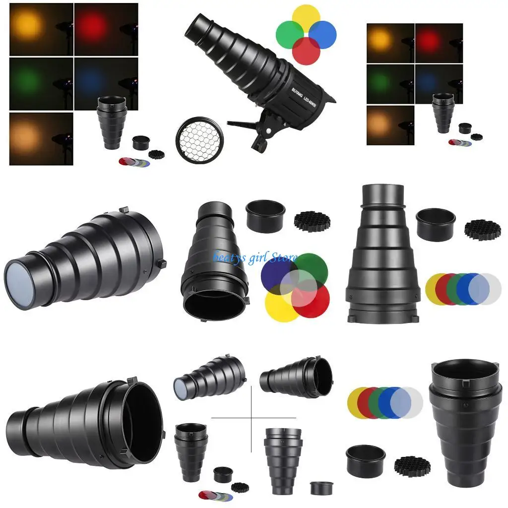 

C7AB ABS Light Panel Mounted Flash Mount Snoot Adjustable Beam Control And Assorted Color Filters Photography Flash Snoot
