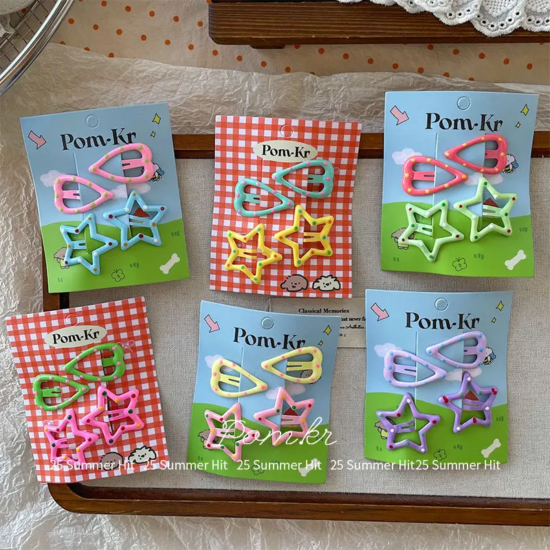 

New Korean Sweet Heart Hair Clips Set Polka Dot Star Style Baby Hairpins Cute Dopamine Hair Accessories for Girls Bangs Flyaways